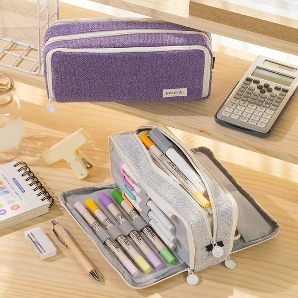 

Scratch-resistant Pencil Case Multi-layer Capacity Pencil Case with Zipper Closure Handle for School Supplies Organization Teen