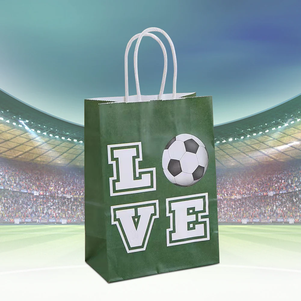12pcs Candy Goodie Treat Bags with Handle Soccer Print Gift Bags Football Theme Candy for Football Themed Party Favors