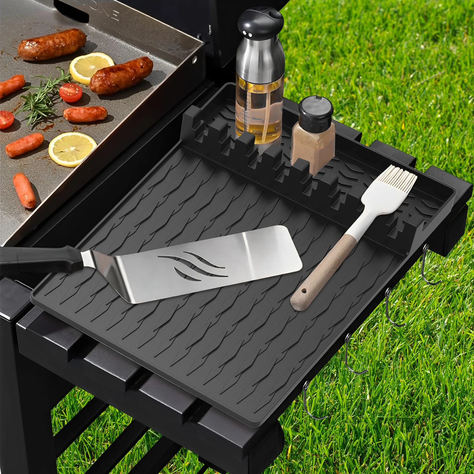 Grill Side Shelf Mat Silicone Utensil Rest Spatula Mat Heat Resistant BBQ Grill Utensil Holder Griddle Tools Drip Pad