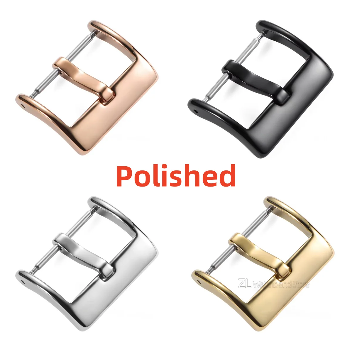 Elegant Metal Buckle for Watch Bands - Polished & Matte Finish in Silver & Black