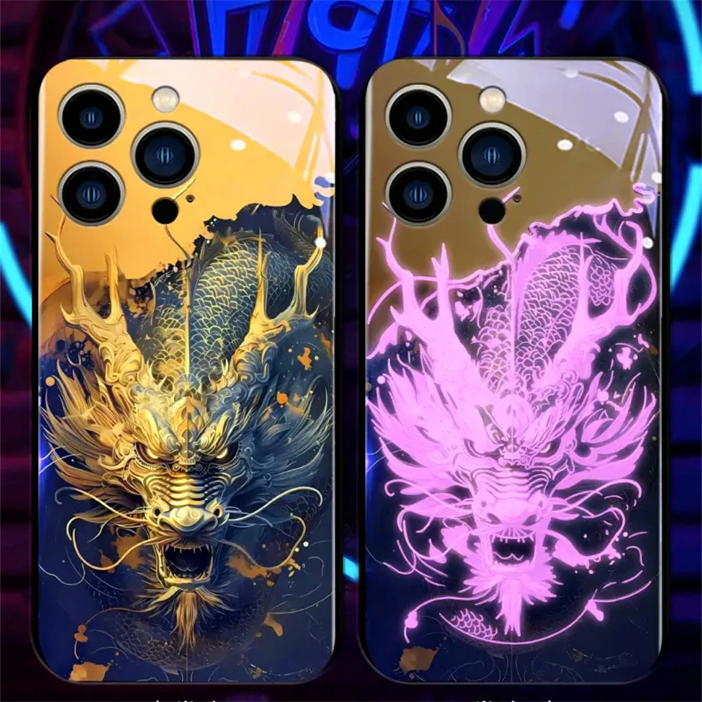 Divine Dragon Breaks Dawn Led Light Phone Case Call Flash Glitter Cover For Samsung S24 S23 S22 S21 S20 FE Note 10 Plus 20 Ultra