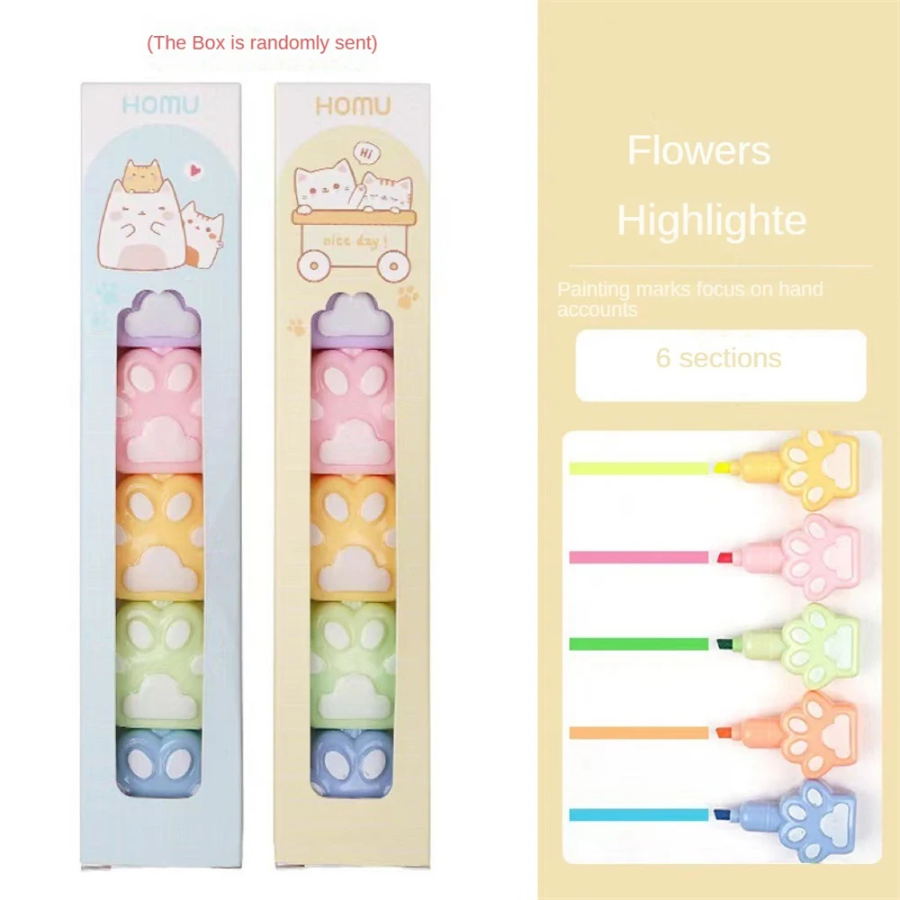 귀여운 색상 작은 문어 곰 형광 마커 펜 세트, 형광펜, 페인팅 마크, 귀여운 문구류, 학용품