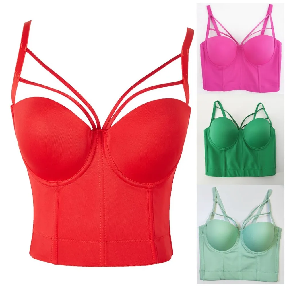 

Plus Size S-3XL Sexy Hollow out Women Corset Lady Bralette Girl Party Strap Push Up Bustier Multi Color Crop Top Female Bra Vest