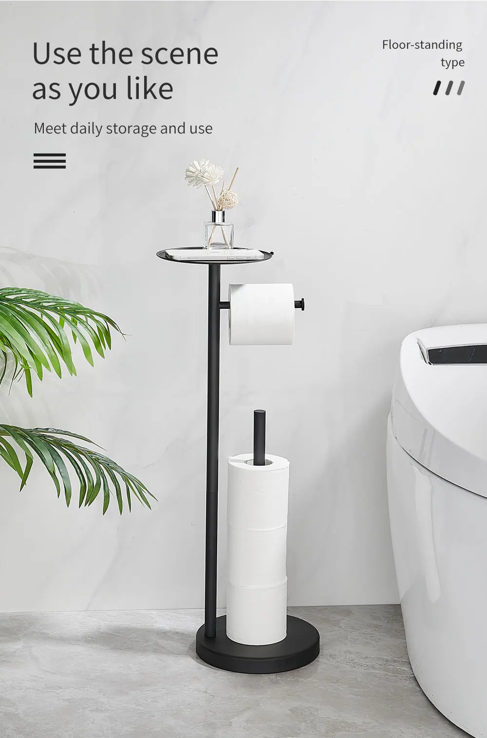 Higiênico, Black Roll Paper Dispenser com Prateleira,