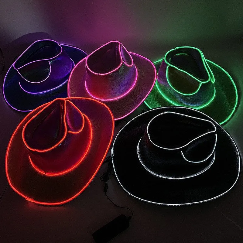 Bachelorette Party Supplies Bride Cowgirl Hat Glowing Light Bar Cap Wireless Disco Luminous Led Flashing Neon Western Cowboy Hat party hat neon hat