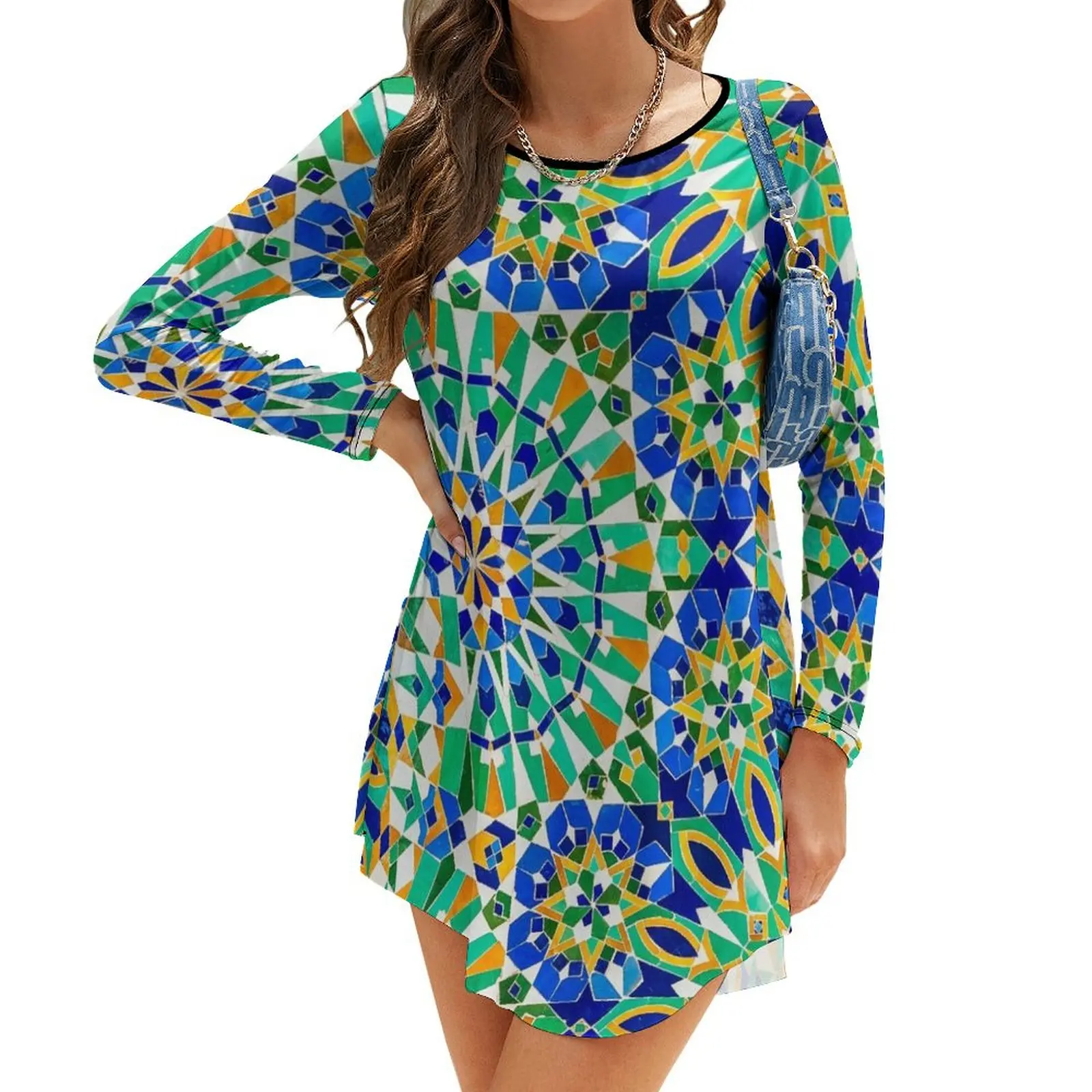 

Moroccan Pattern- Arabic Tile- Moroccan Mosaic Long-Sleeve Dress Woman clothes party dresses woman dress women summer 2024
