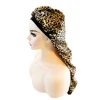 Satin Bonnet Cap Night Sleep Hat Wide Elastic Bands Long Hair Care Wrap For Women Leopard Print 4