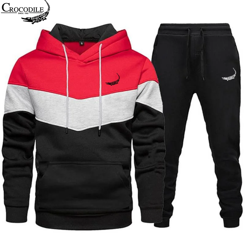 High quality brand printed autumn and winter warm hooded sweatshirt+pants set men's hooded pullover hooded sports set