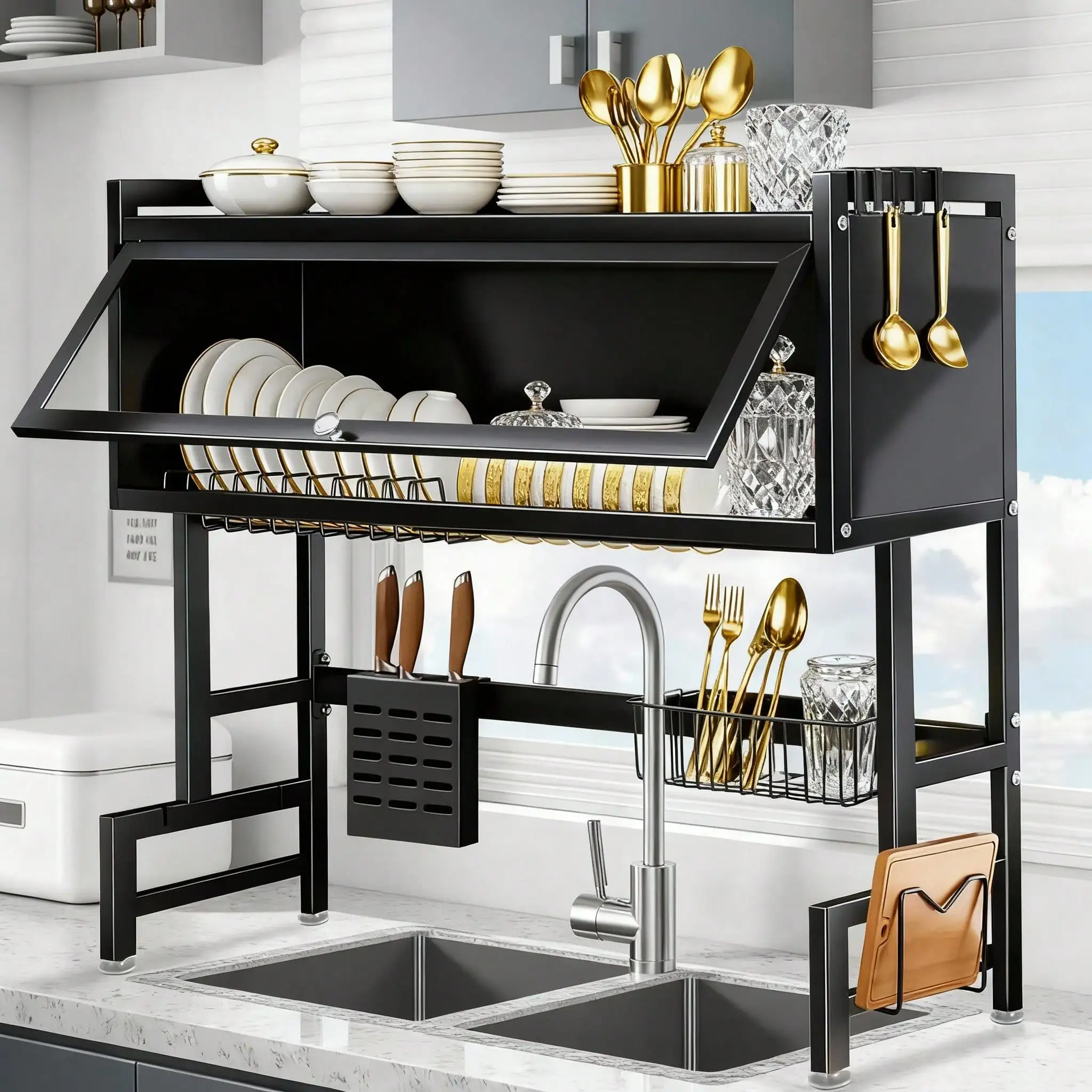 HanTai Over The Sink Dish Drainer Drying Rack 3 Tier Over Sink Dish Rack For A Tidy Kitchen Sink Shelf Organized Space-Saving Di 1