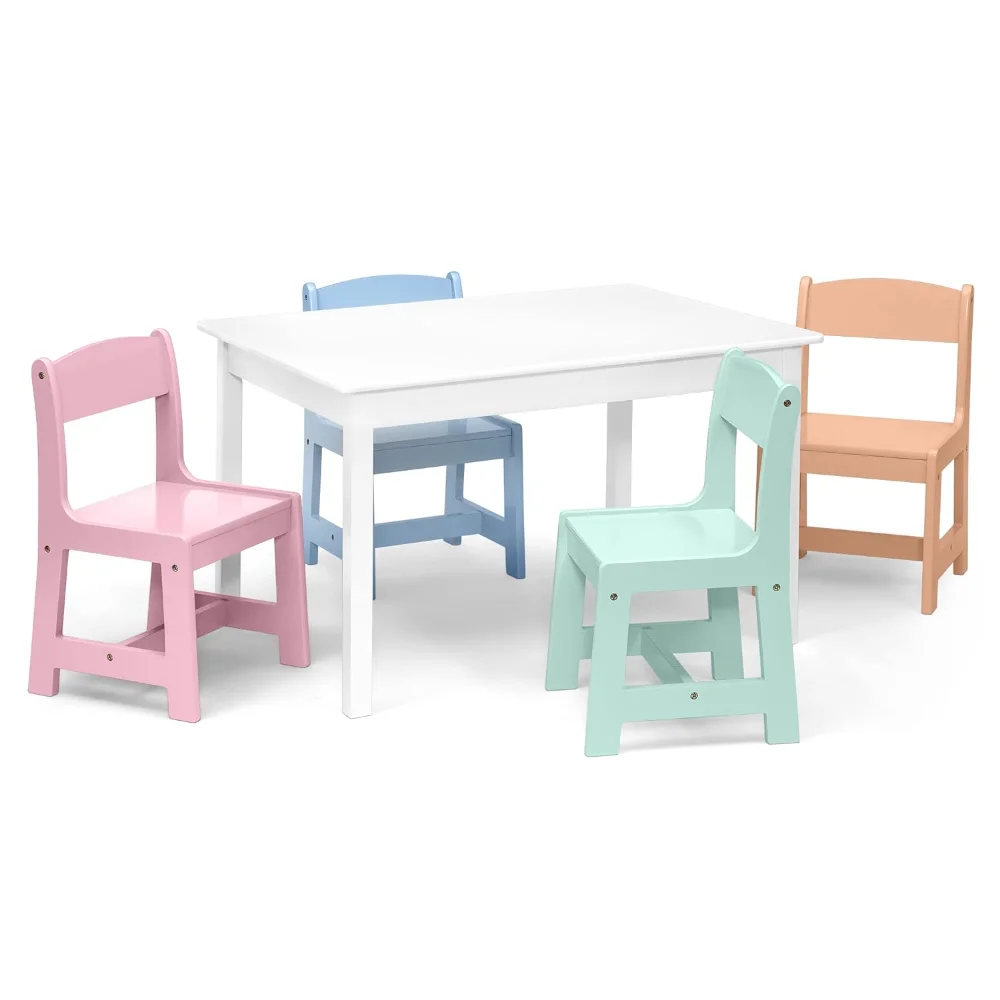 Delta Children MySize Kids Table with 4 Chairs, Bianca White/Pastel children study desk