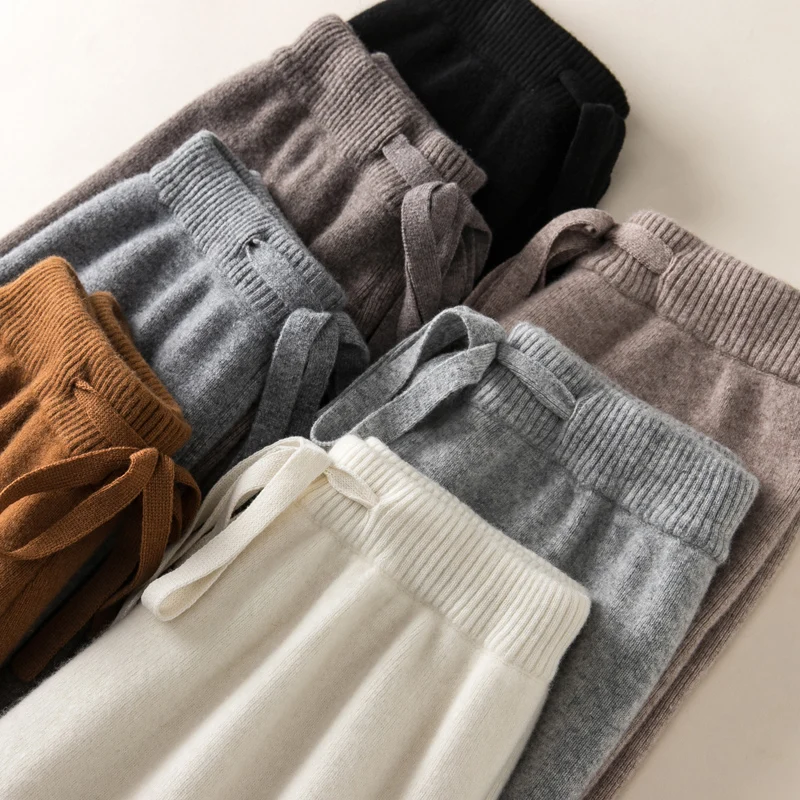 Temperament Kaschmir Wolke Hosen Hohe Taille Drapieren Breite Bein Hosen frauen Weiß Casual Vielseitige Gestrickte Boden-wischen Hosen