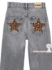 Harajuku American Jeans Y2K Womens Leopard Print Five Pointed Star High Waist Slim Trousers Graphic Retro Blue Baggy Jeans Pants 2