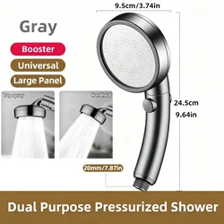 Enhanced Arc Showerhead with Dual Functionality and 360° Swivel, Featuring Top Spray and Handheld Options with One - Click Stop and Soft Water Flow (Gray)