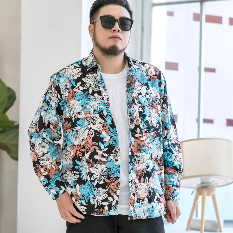 Plus Large Size 6XL 7XL 8XL 9XL 10XL Shirt Print Man Fashion Spring Autumn Classic Flower Casual Oversized Youth Beach Male Tops