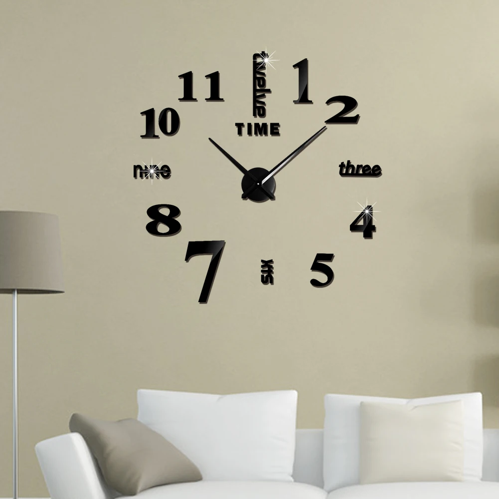 DIY Large Size 3D Digital Wall Clock Acrylic European Three-dimensional Creative Mirror Wall Sticker Clock Home Decoration
