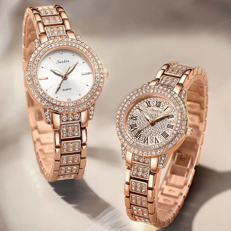 2023 Sunkta Luxury Women Watch Stainless Steel Quartz Watch  Crystal Fashion Casual Wrist Watches Rhinestone Relogio Feminino
