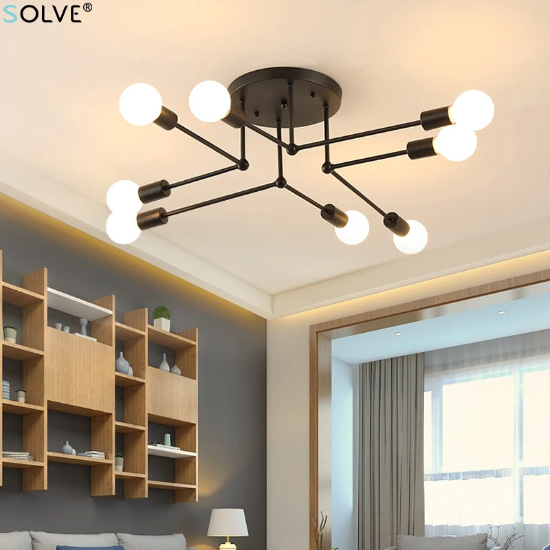 recessed ceiling lights Simple Nordic 6/8 Heads Chandeliers Creative V-shaped LED Ceiling Light Bedroom Living Room Dining Kitchen Black/gold/white E27 ceiling lamp