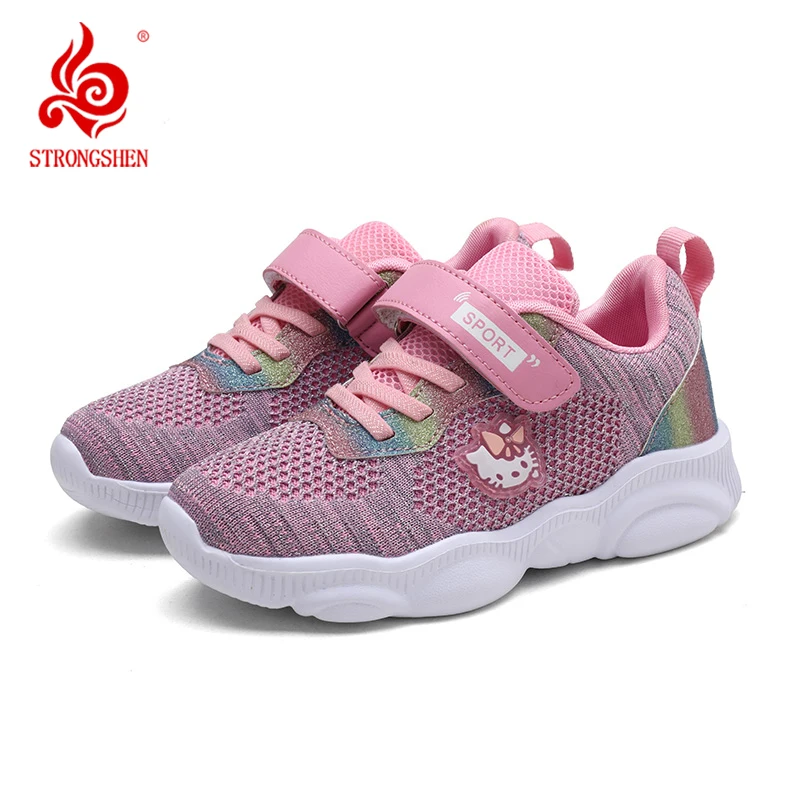 STRONGSHEN Kids Running Shoes Girls Sneakers Breathable Light Cats Mesh Walking Shoes Fashion Pink Sport Tennis Shoes for Kids