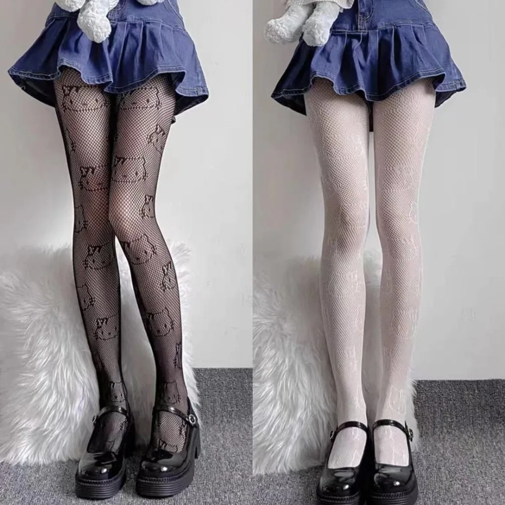 

Sanrio Hello Kitty Y2k cos girl cute stockings female sexy fishnet stockings kawaii kitten cartoon anime costume black pantyhose