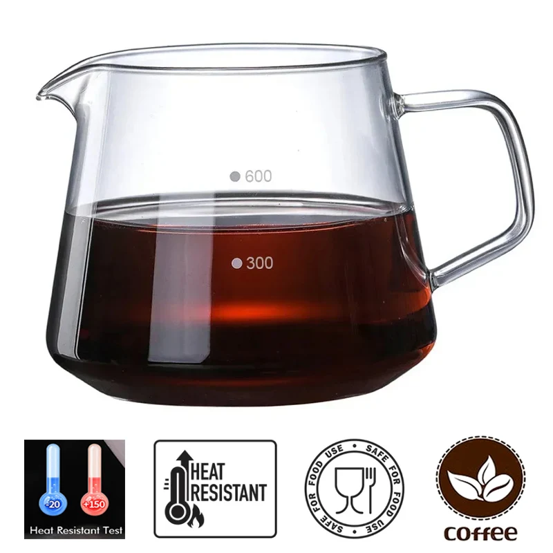 Coffee Server Glass Coffee Pot Heat Resistant Glass Kettle Sharing Pot 600/300ml Pour Over Espresso Maker Accessories