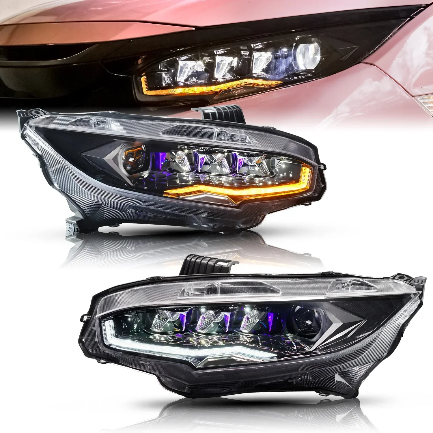 

Archaic civic headlights full LED projector headlamp assembly with Sequential Turn Signal for 2016-2020 headlight