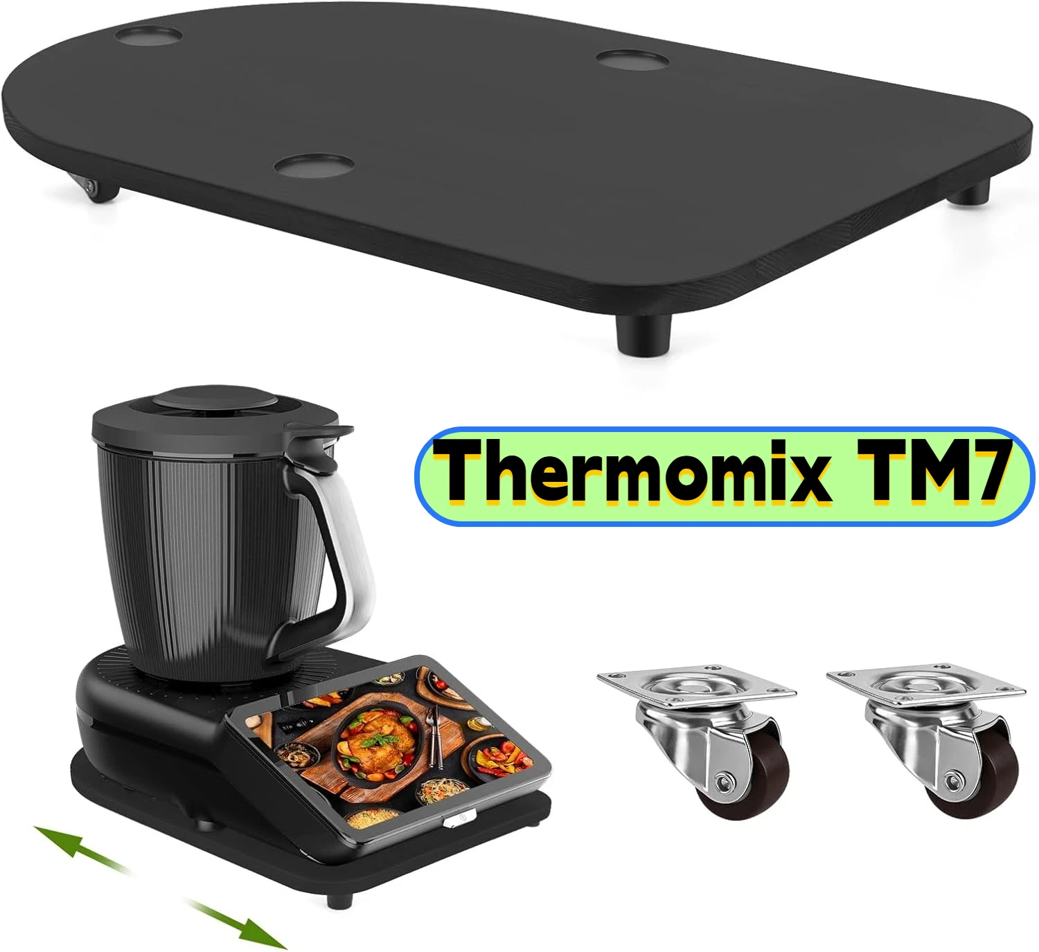 Für Thermomix TM7 Arbeitsplatten-Rollbrett mit Gummirädern, Geräuschlos | Rolling-Tray-Zubehör mit rutschfesten Füßen – Detail 1