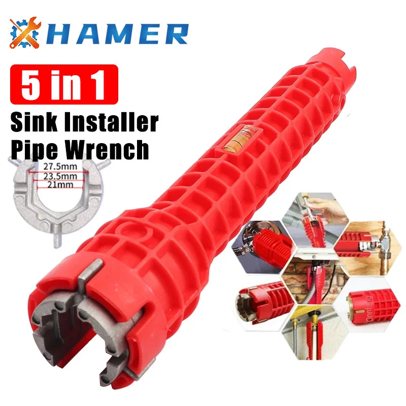 5In1SinkFaucetWrenchRepairToolNonslipKitchenBathroomFaucet