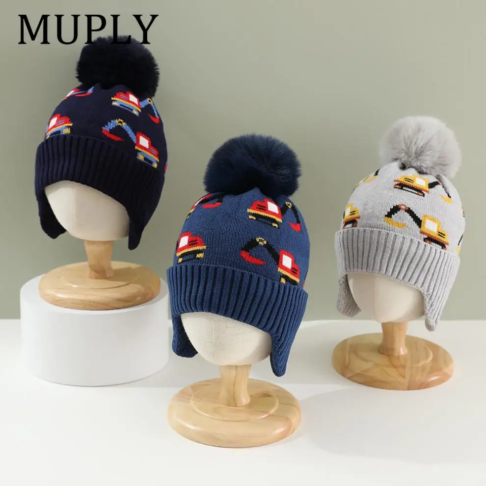 New Baby Knitted Hats Boys Girls Warm Caps Autumn and Winter Cartoon Kids Beanie Children's Earmuffs Caps 2-7T