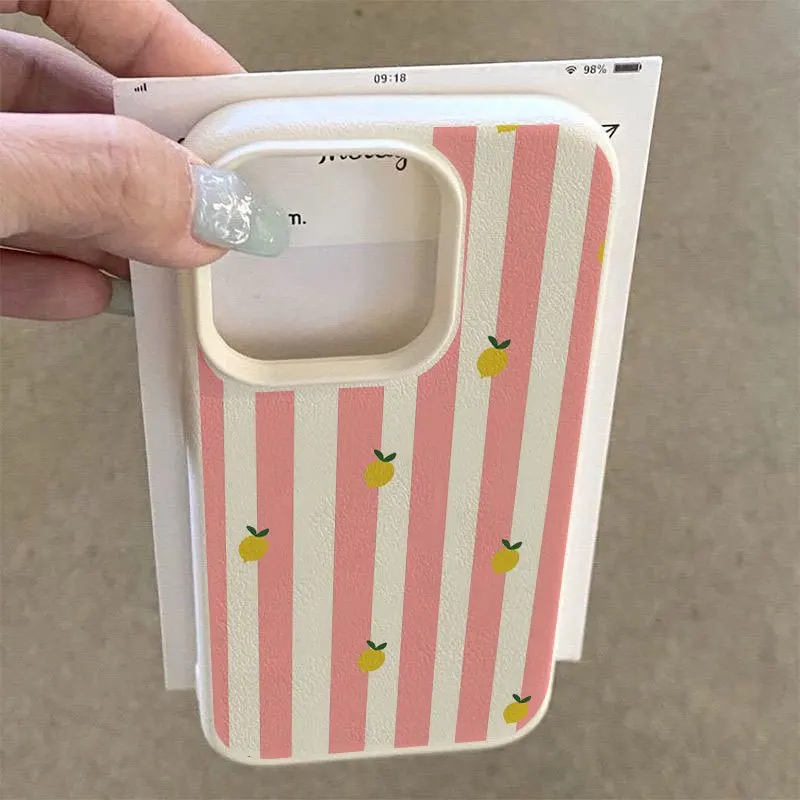 Vibrant Pink Striped Lemon Pattern Silicone Phone Case