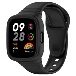 Silicone Strap with Protective Case for Redmi Watch 3 Active (Black)