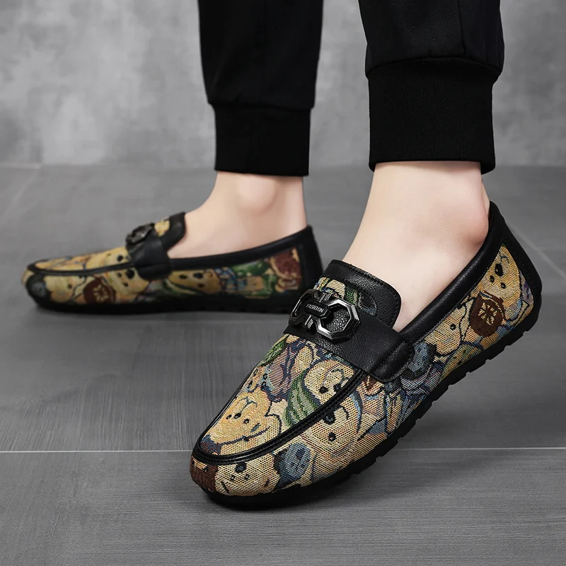 Luxury Print Canvas Loafers Men Boat Shoes Spring Breathable Casual Slip-on Men's Shoes Comfort Flat Driving Shoes Men Plimsolls 5