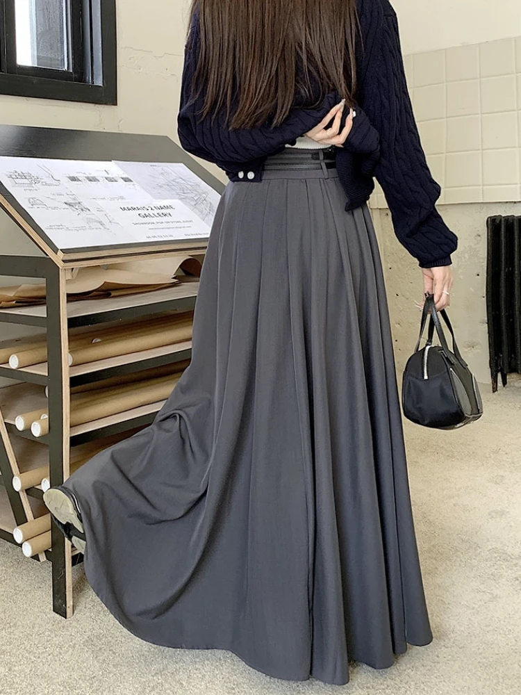 ワンピース Luxury Street Wear long skirt bi-color Girls unisexual MYBFYABO Women Bubble A-Line Maxi Skirt Casual Solid Color