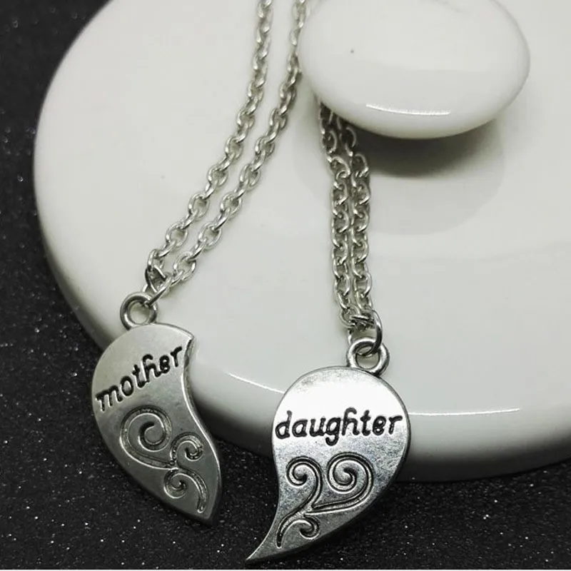 Silver Color Splicing Heart Necklace for Women Romantic Forever Love Mother Daughter Best Wishes Mother's Day Jewelry Gifts