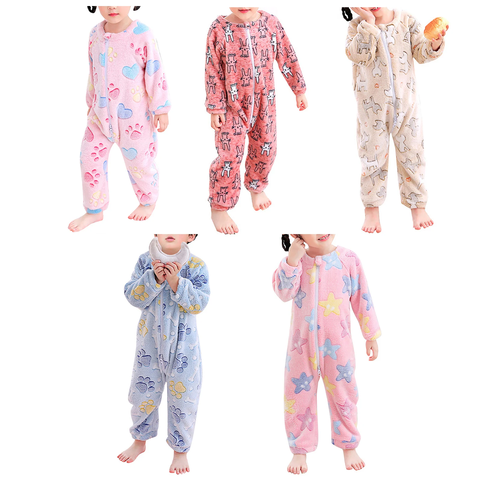 Baby Flannel Sleepwear Newborn Boys Girls Romper Robe Long Sleeve Zipper Soft Cute Cartoon Print Closure Clothes Toddler Pajamas