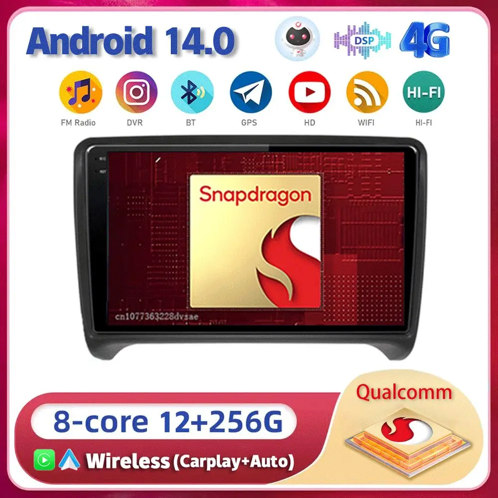 

Android 14 Carplay Auto For Audi TT MK2 8J 2006 2007 2008 2009 2010 2011 2012 Multimedia Car Radio GPS Player WiFi+4G DSP Stereo