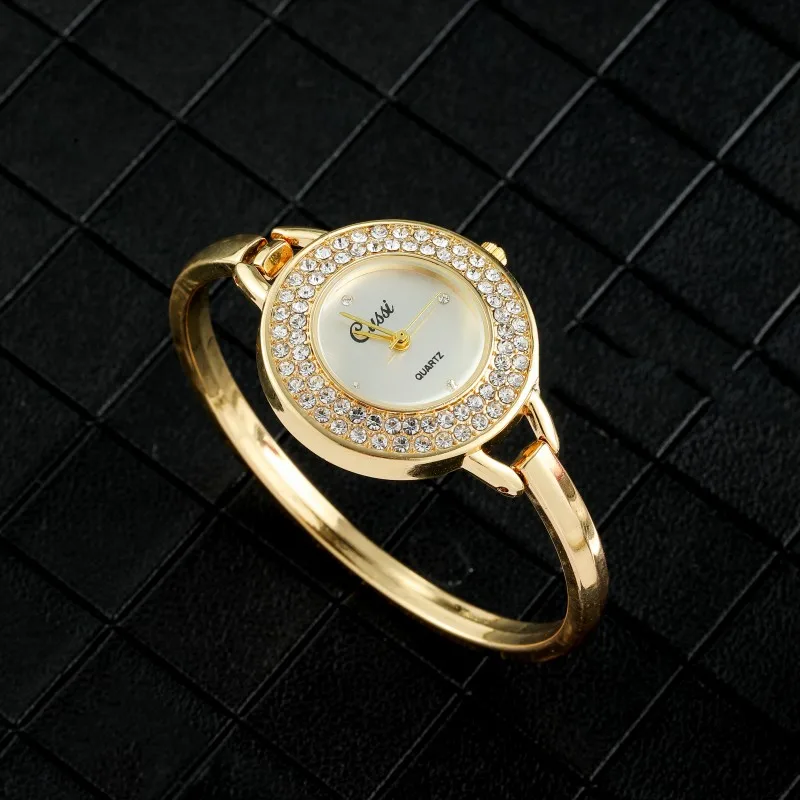 Luxury Gold Round Dial Fashion Rhinestone Round Quartz Bracelet Watch for Women women watches