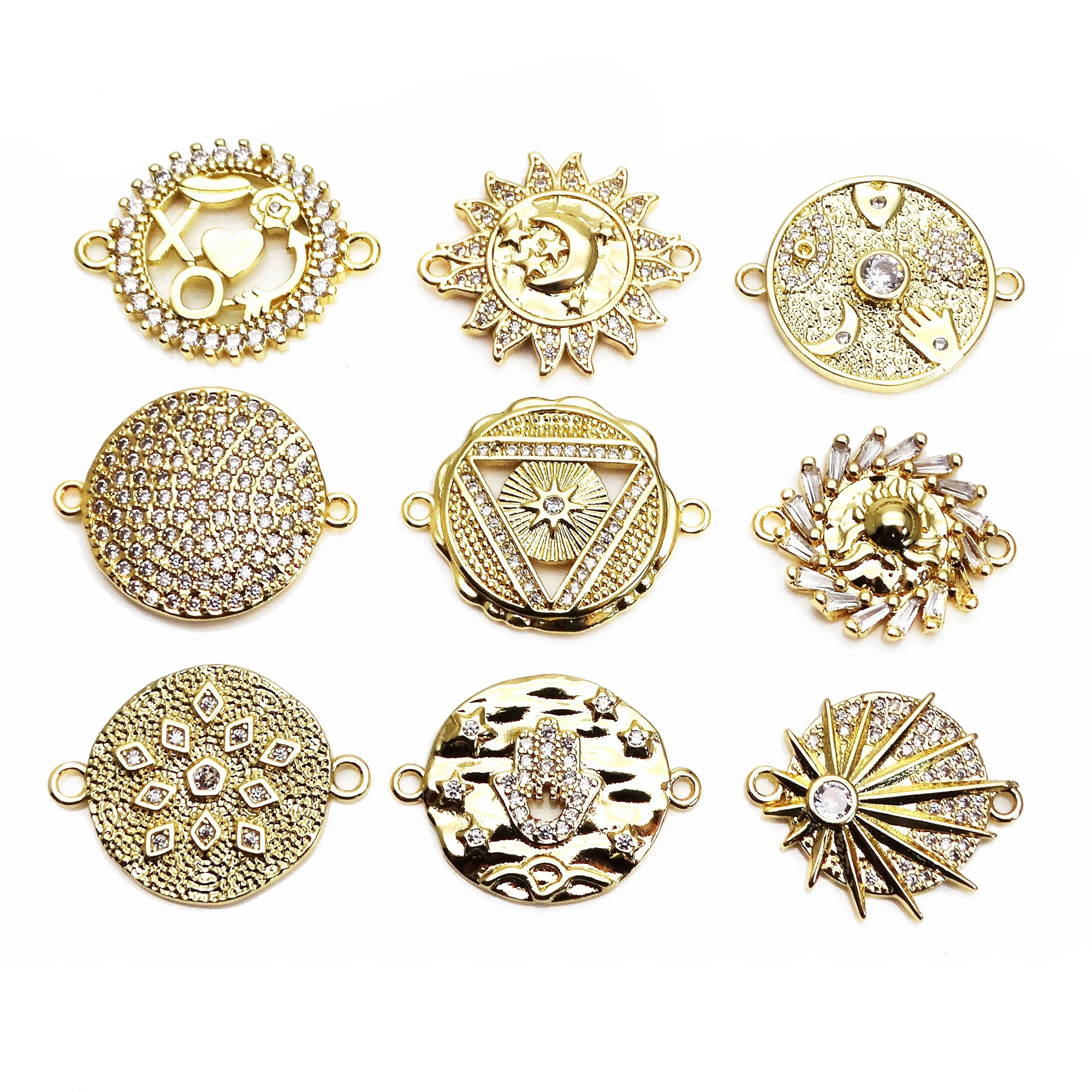

Micro color zircon inlaid sun moon stars Style hand card copper accessory Link bracelet for Jewelry Making accessory