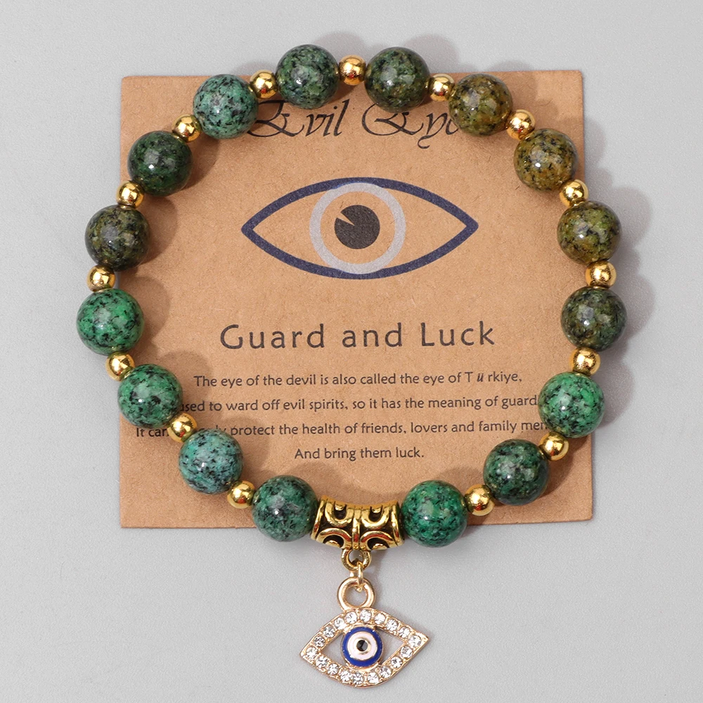 Lucky Turkish Evil Eye Pendant Beads Bracelet Natural Stone With Card Charm Bangles Men Women