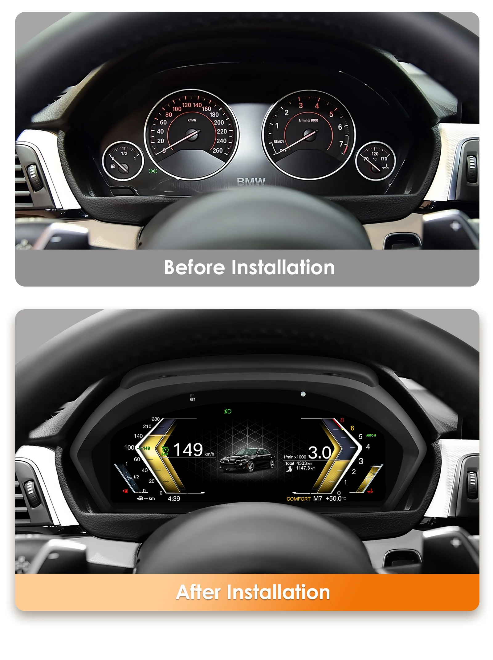 12.3인치 디지털 계기판 대시 패널 BMW 3 시리즈 F30/F31/GT-F34 NBT/EVO/ BMW 4 시리즈 F32/F33/F36(2013-2020)NBT/EVO용