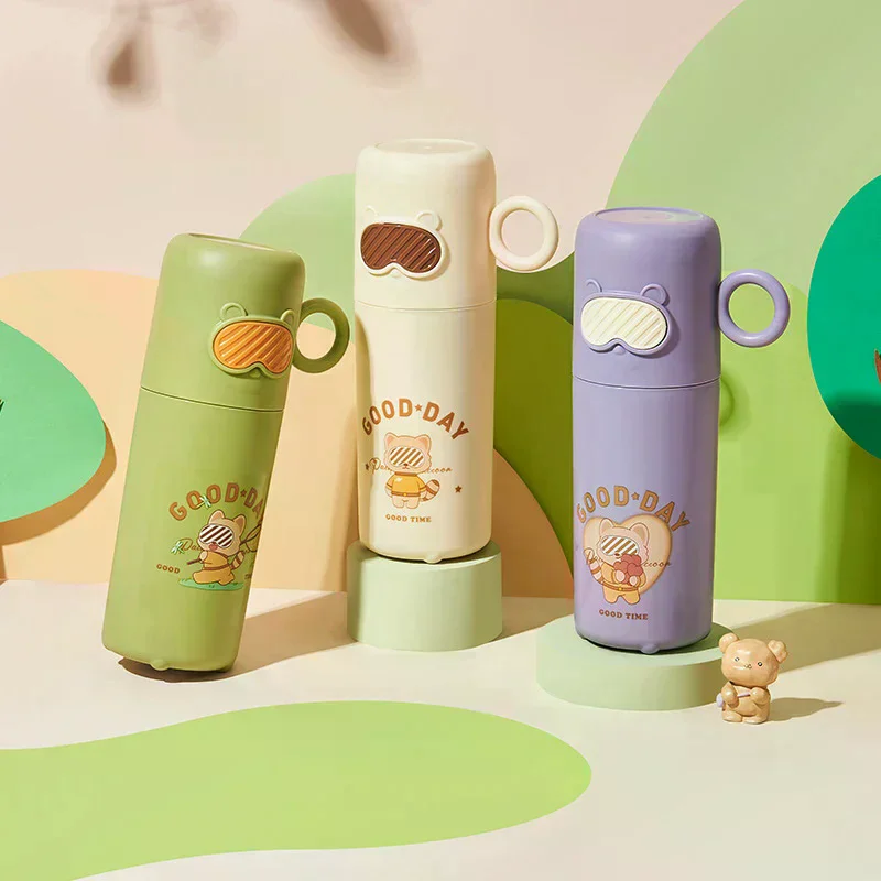 창의적인 작은 너구리 세면컵 가정용 여행용 칫솔통 휴대용 귀여운 안경 곰 칫솔통