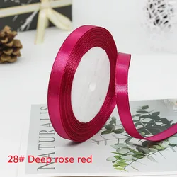 Elegant Satin Ribbon Tapes for Crafting and Decorative Gift Wrapping - 25 Yards, Multiple Widths (28 Dark Rose Red)
