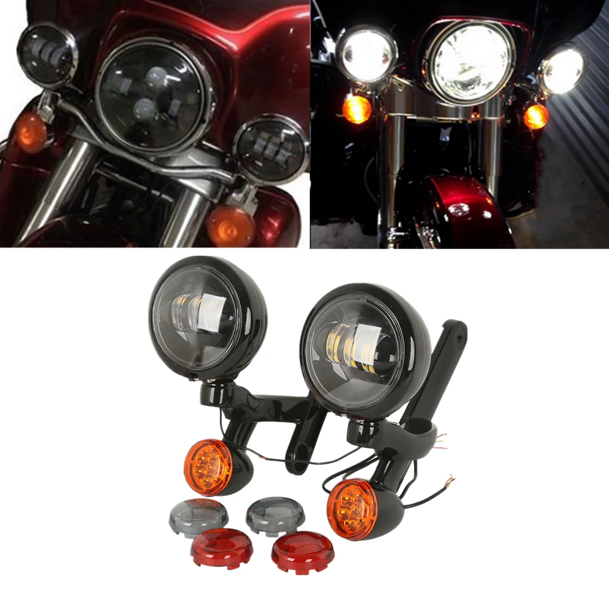 Motorcycle 4.5" LED Fog Light Passing Auxiliary Lamp & Housing Bucket