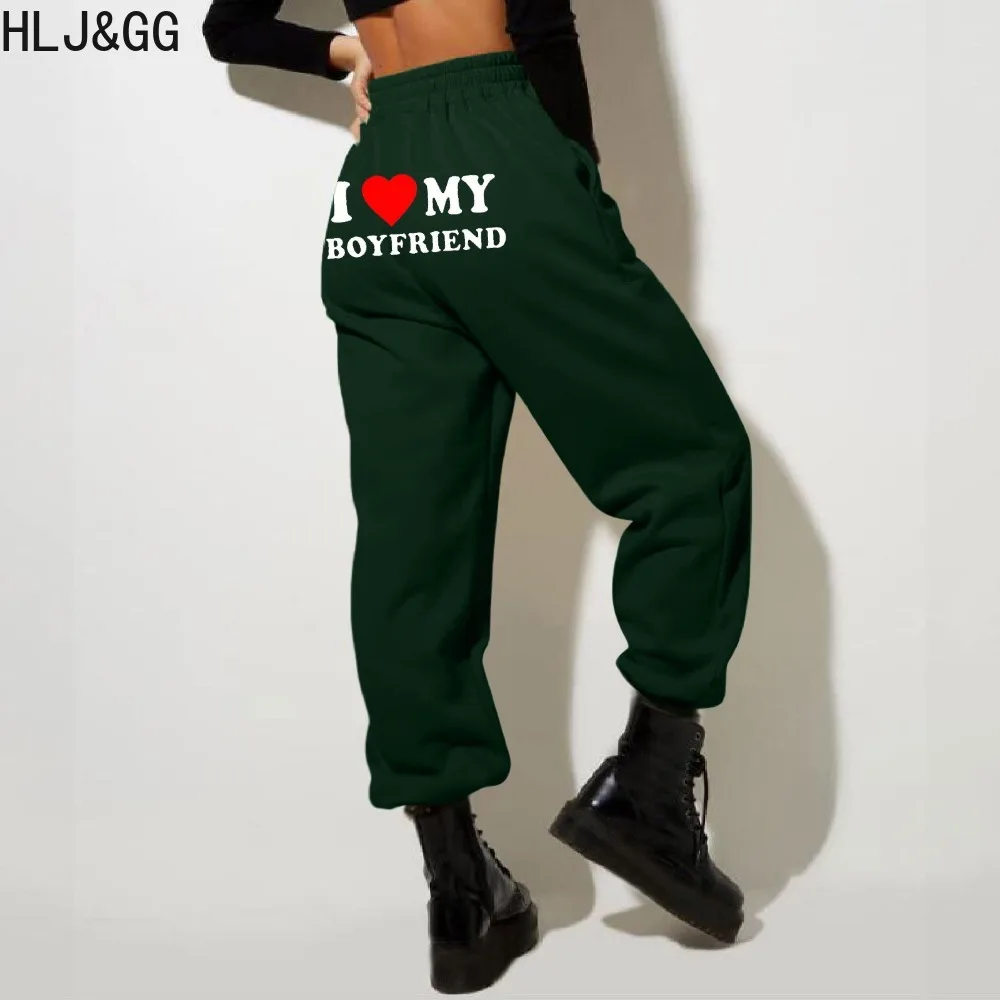 

HLJ&GG Casual Letter Printing Jogger Pants Women Elastic High Waisted Sporty Bottoms Spring Female Matching Sporty Trousers 2024