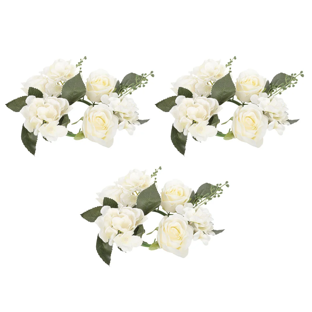 

Artificial Rose Flower Candle Rings Floral Wreaths Pillar Candle Holder For Christmas Wedding Party Table Decoration