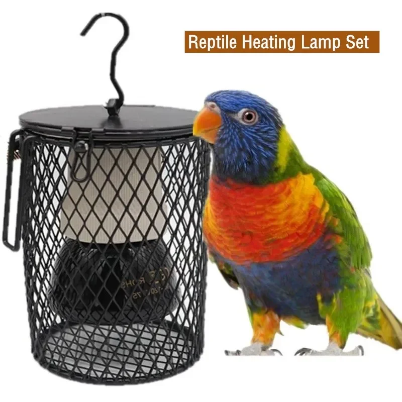 Reptile Heat Lamp Bulb Infrared Ceramic Heat Emitter Pet Coop Heater Kit Heater Guard for Chicken Lizard Turtle Brooder Snake