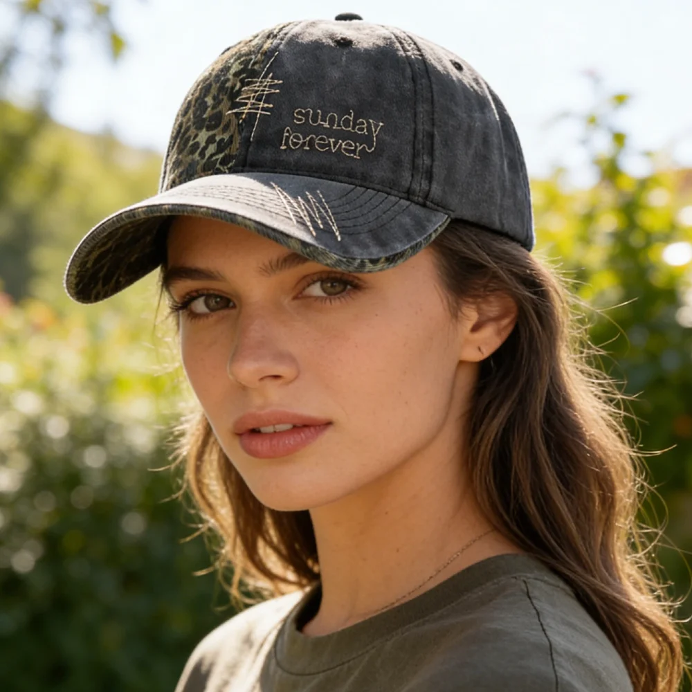 Neue Y2K-Baseballkappe, modische Leoparden-Patch-Mütze aus gewaschener Baumwolle für Damen, lässiger Boho-Streetwear-Stil, trendige Damenmützen. – Detail 16