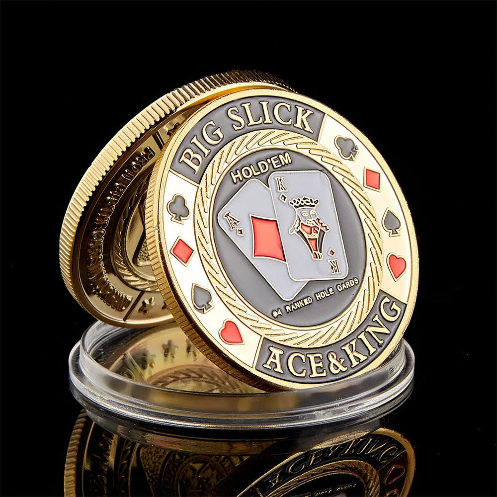 The Big Slick Ace&King Casino Poker Chips, vergoldete Münze, Souvenir, Münzkunst, Pokerkartenschutz mit harter Kapsel