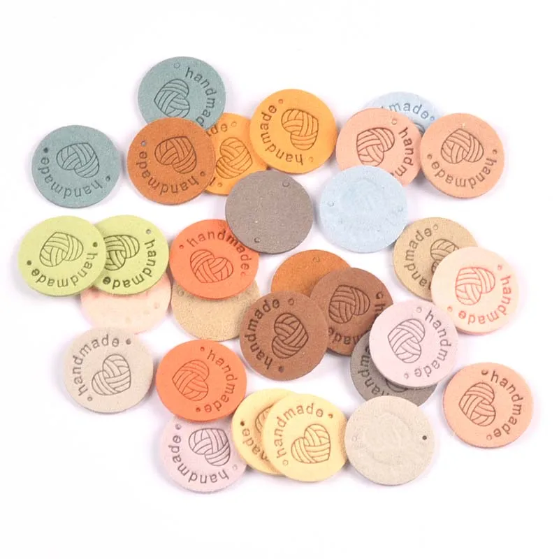 Garment Labels 20Pcs 2.5cm Round PU Cloth Handmade Embossed Tags DIY Flag For Garment Sewing Accessories