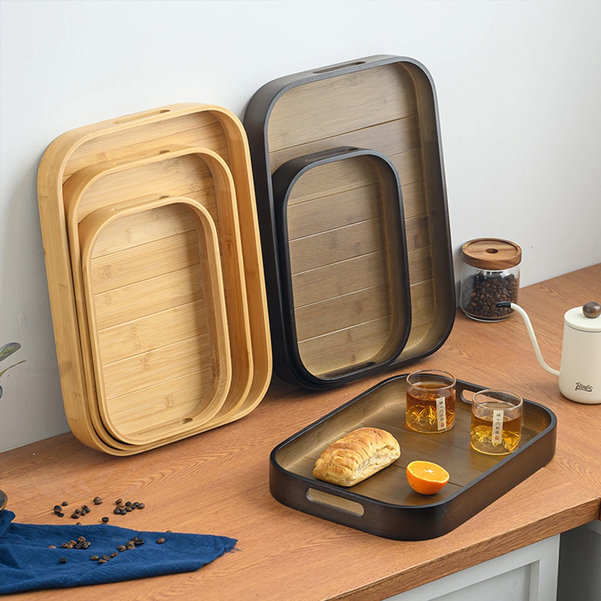 1Pc Bamboo Wooden Serving Tray Bed Tray For Breakfast Dinner Eating Trays For Living Room For Commercial And Household Use