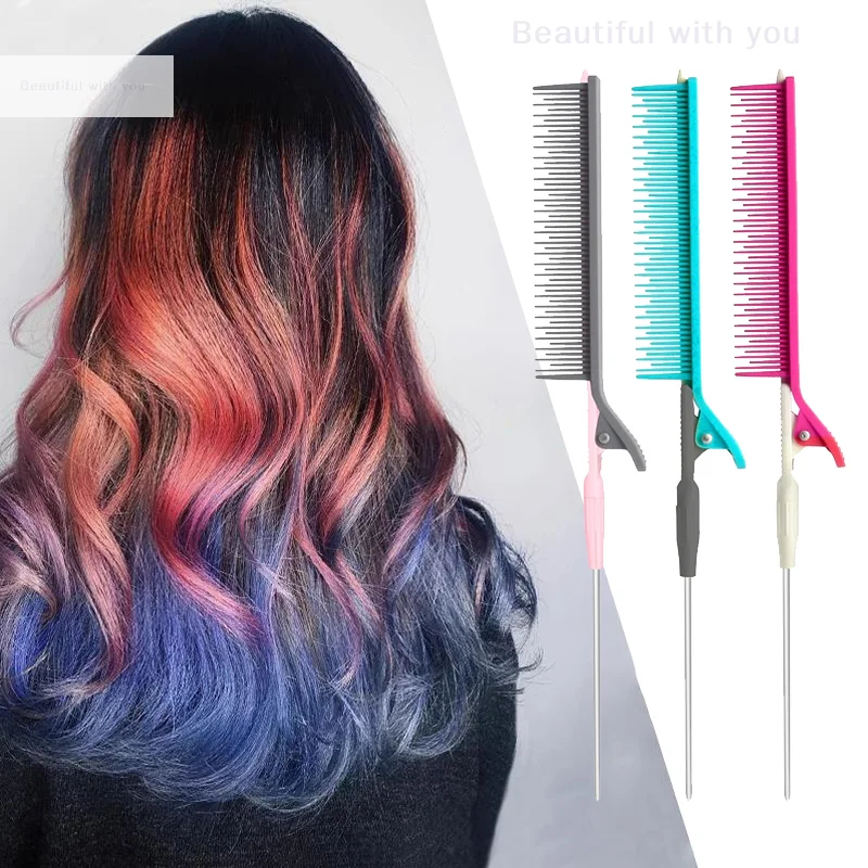 

Point-tail Highlight Comb High-gloss Comb Point-tail Plastic Comb Hair Salon Color Brush Styling Comb Tool Weave With Hair Clip